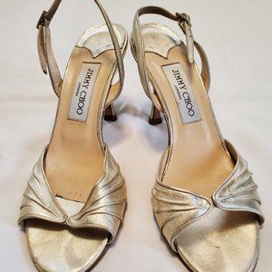 Classic and Elegant Jimmy Choo Designer Heels in Gold, Women's Size 8.5